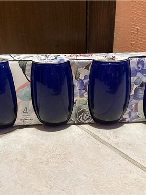 Cristar Mikonos Cobalt Blue Stemless Tumbler 15.2 Oz Wine Glasses Set Of 4, New